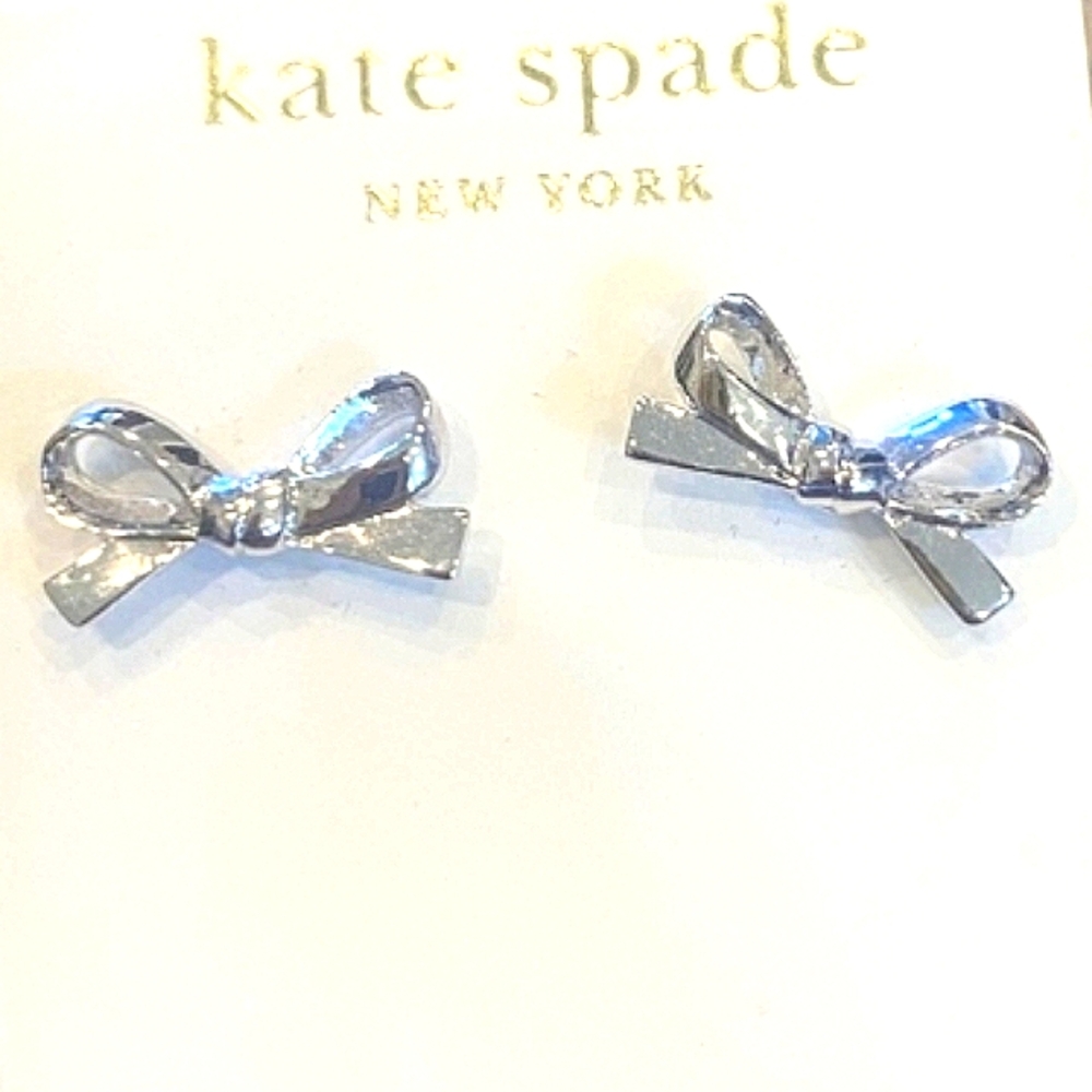 Kate Spade Silver Bow Earrings with stud backs.Aprox L0.5"xW 0.75" Wt=3.72gm NEW